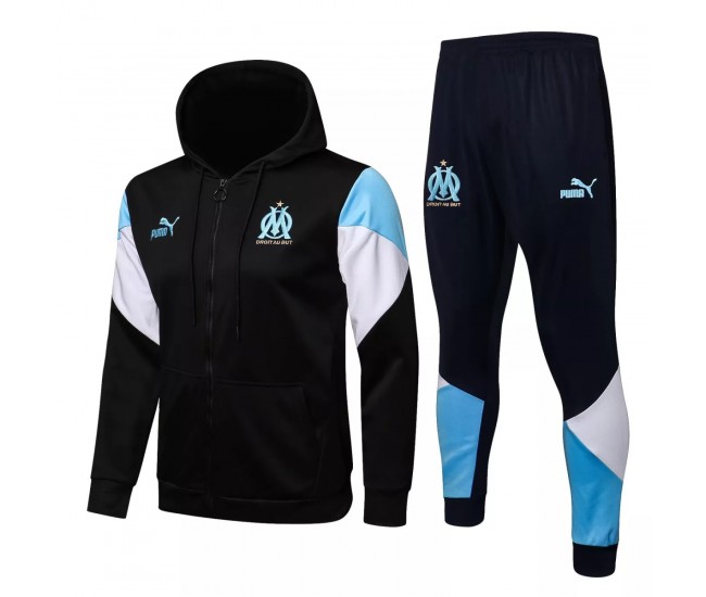 Olympique Marseille Black Hooded Presentation Football Tracksuit 2021-22