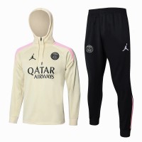 PSG Jordan Mens Beige Training Hooded Technical Football Tracksuit 2024-25