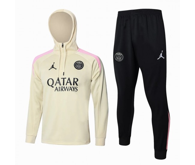 PSG Jordan Mens Beige Training Hooded Technical Football Tracksuit 2024-25