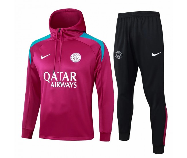 PSG Mens Maroon Training Hooded Technical Football Tracksuit 2024-25