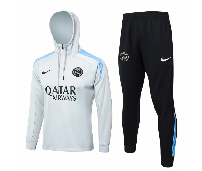 PSG Mens White Training Hooded Technical Football Tracksuit 2024-25