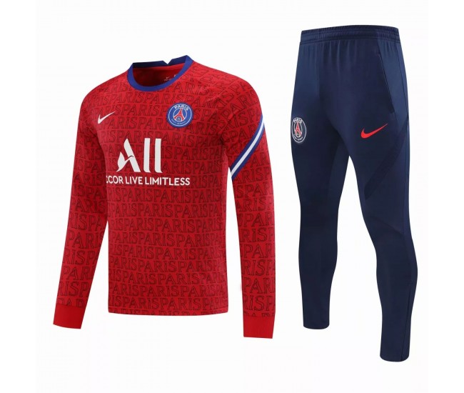 PSG Training Technical Soccer Tracksuit Crew Neck Red 2020 2021