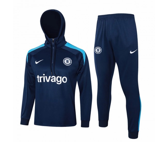 Chelsea Mens Navy Training Hooded Technical Football Tracksuit 24-25