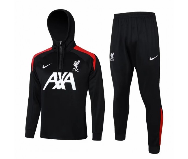 Liverpool FC Mens Black Training Hooded Technical Football Tracksuit 24-25