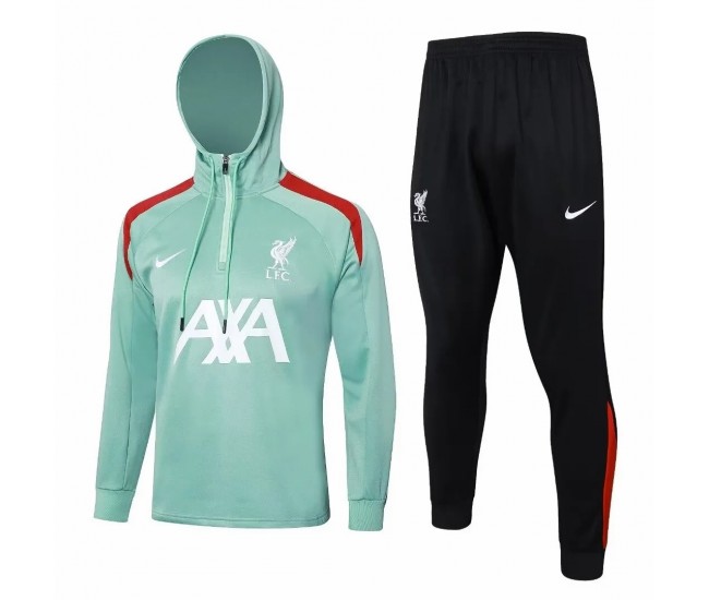 Liverpool FC Mens Green Training Hooded Technical Football Tracksuit 24-25