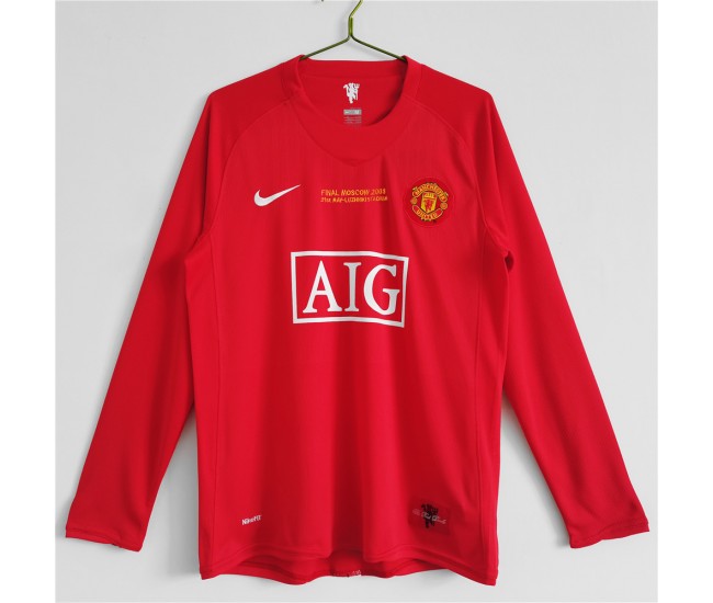 Manchester United FC Euro Long Sleeve Home Retro Jersey 2007-2008