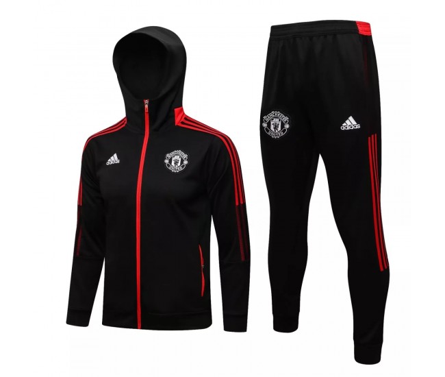 Manchester United Black Hooded Presentation Football Tracksuit 2021-22