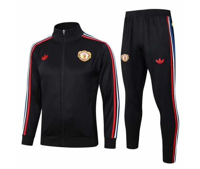 Manchester United FC Mens Black Training Presentation Football Tracksuit 24-25