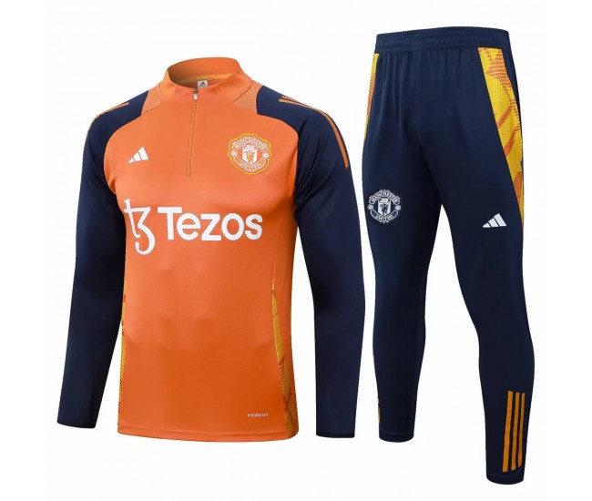 Manchester United FC Mens Orange Training Technical Football Tracksuit 24-25