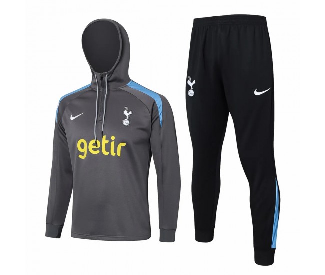 Tottenham Hotspur Mens Grey Training Hooded Technical Football Tracksuit 24-25