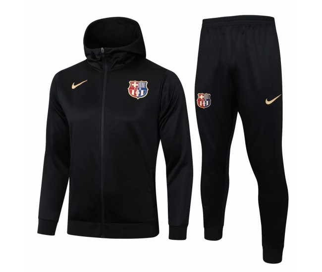 FC Barcelona Mens Black Hooded Presentation Football Tracksuit 2024-25