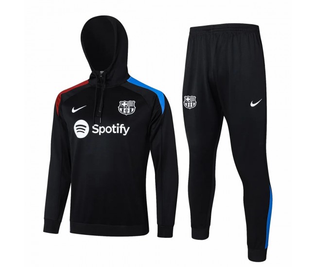 FC Barcelona Mens Black Hooded Technical Football Tracksuit 2024-25