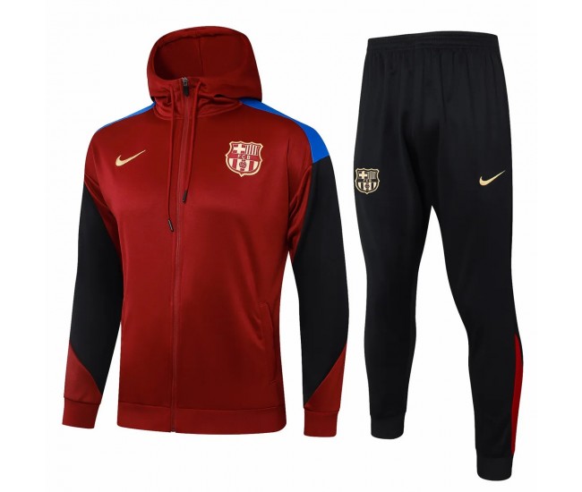 FC Barcelona Mens Red Hooded Presentation Football Tracksuit 2024-25