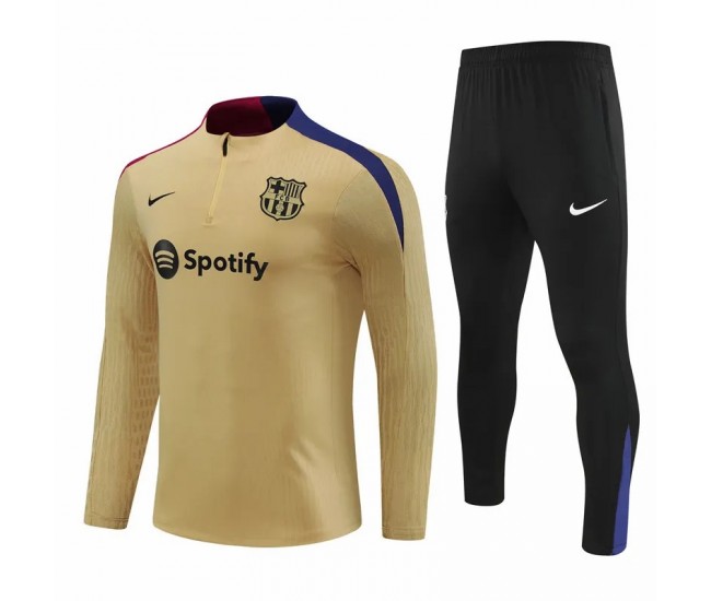 FC Barcelona Mens Gold Training Technical Football Tracksuit 2024-25