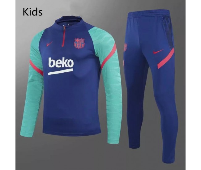 FC Barcelona Soccer Training Technical Tracksuit Blue Kids 2021 2022