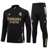 Real Madrid Mens Black Training Technical Football Tracksuit 2024-25