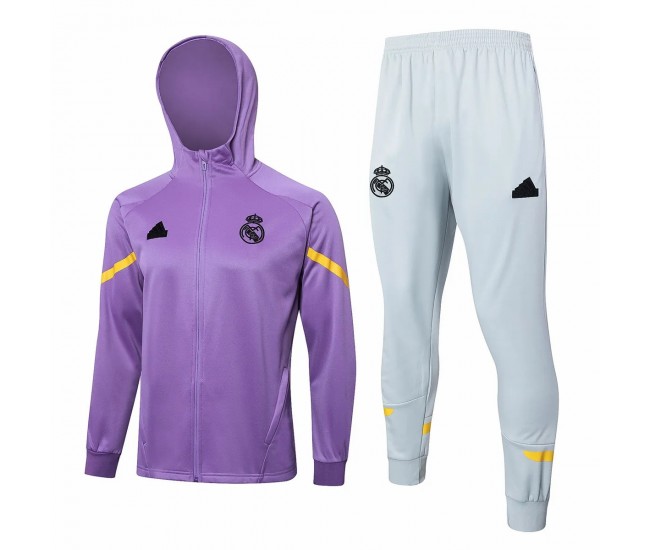 Real Madrid Mens Purple Hooded Presentation Football Tracksuit 2024-25