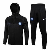 Inter Milan Mens Black Training Hooded Presentation Football Tracksuit 2024-25