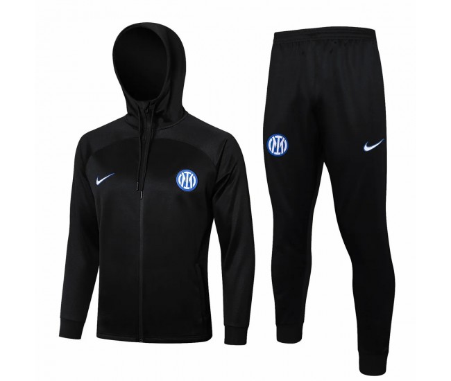 Inter Milan Mens Black Training Hooded Presentation Football Tracksuit 2024-25