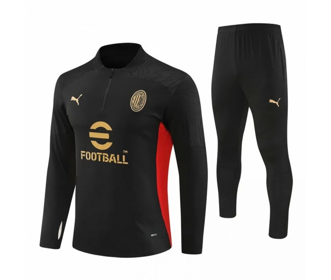 AC Milan Mens Black Training Technical Football Tracksuit 2024-25