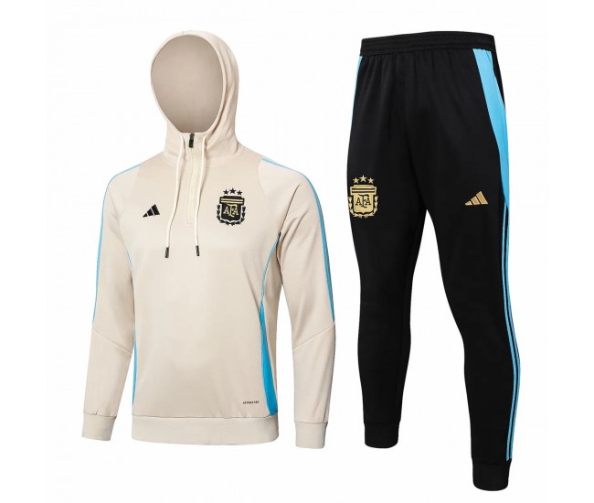 Argentina Mens Beige Training Hooded Technical Football Tracksuit 2024-25