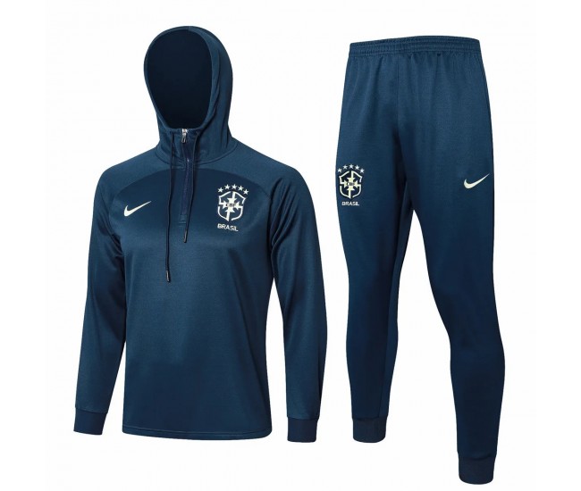 Brazil National Team Blue Hooded Training Football Tracksuit 24-25