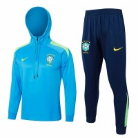 Brazil National Team Mens Blue Training Hooded Technical Football Tracksuit 2024-25