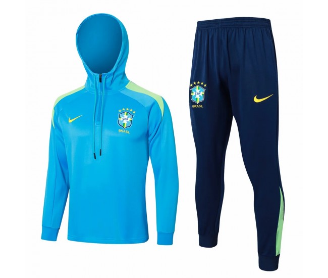 Brazil National Team Mens Blue Training Hooded Technical Football Tracksuit 2024-25
