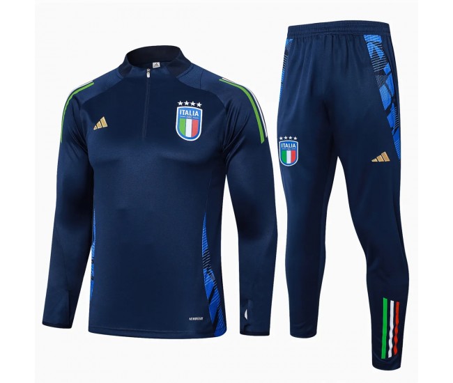 Italy Mens Navy Training Technical Football Tracksuit 2024-25