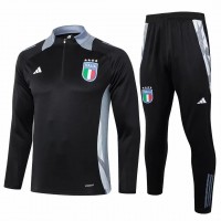 Italy Mens Black Training Technical Football Tracksuit 2024-25