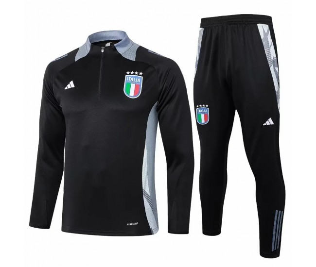 Italy Mens Black Training Technical Football Tracksuit 2024-25