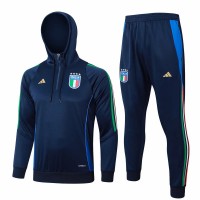 Italy Mens Navy Training Hooded Technical Football Tracksuit 2024-25