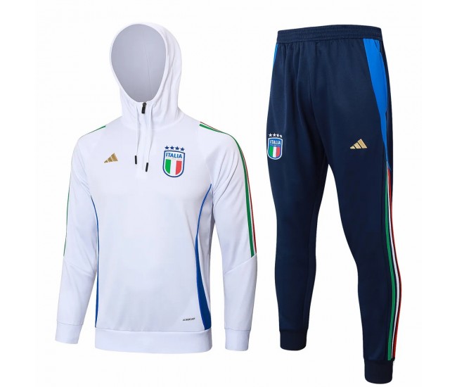 Italy Mens White Training Hooded Technical Football Tracksuit 2024-25
