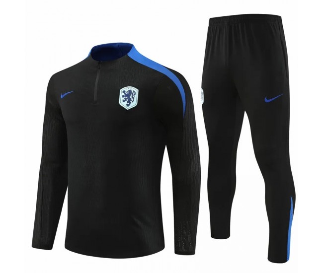 Netherlands Mens Black Training Technical Football Tracksuit 2024-25