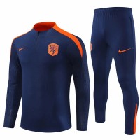 Netherlands Mens Navy Training Technical Football Tracksuit 2023-24