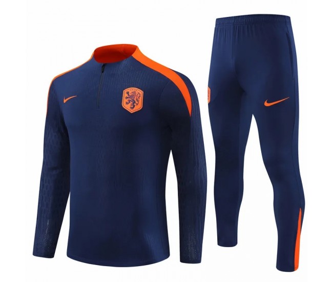 Netherlands Mens Navy Training Technical Football Tracksuit 2023-24