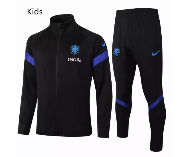 Netherlands Black Presentation Soccer Tracksuit Kids 2020 2021