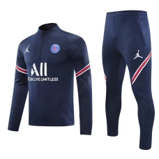 Paris Saint Germain FC Men Long Sleeves Half Zip Football Kit Dark Blue